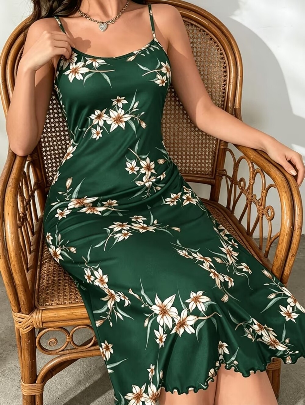 Women Green Floral Nightgown Size XL